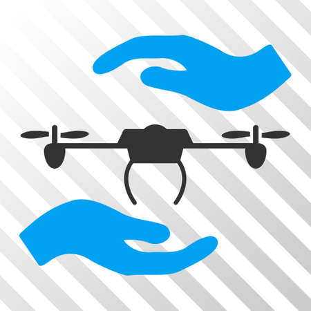 Airdrone Care Hands vector icon. Illustration style is flat iconic bicolor blue and gray symbol on a hatch transparent background.のイラスト素材