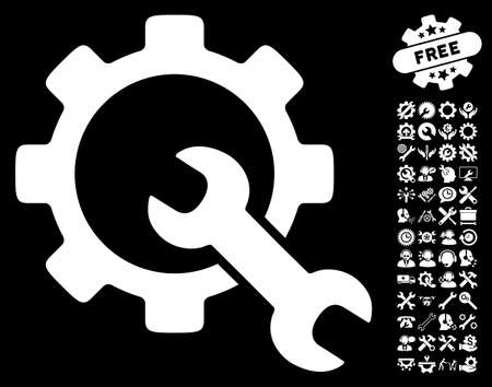 Service Tools icon with bonus options pictures. Vector illustration style is flat iconic white symbols on black background.のイラスト素材