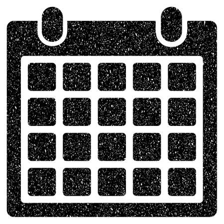 Calendar grainy textured icon for overlay watermark stamps. Flat symbol with dust texture. Dotted glyph black ink rubber seal stamp with grunge design on a white background.の写真素材