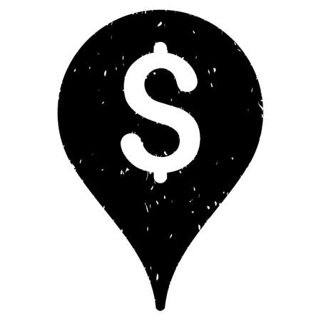 Dollar Map Marker grainy textured icon for overlay watermark stamps. Flat symbol with dirty texture. Dotted vector black ink rubber seal stamp with grunge design on a white background.のイラスト素材