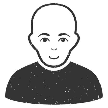 Bald Man grainy textured icon for overlay watermark stamps. Flat symbol with dirty texture. Dotted vector gray ink rubber seal stamp with grunge design on a white background.のイラスト素材