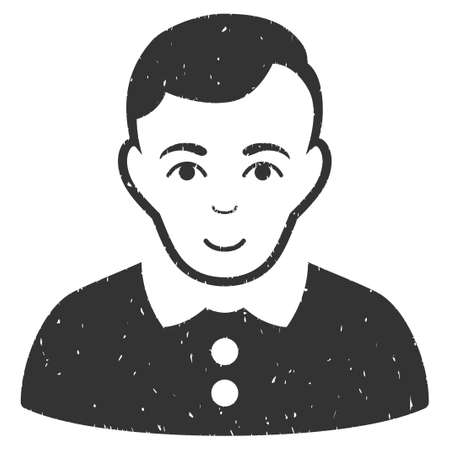 Boy grainy textured icon for overlay watermark stamps. Flat symbol with dust texture. Dotted vector gray ink rubber seal stamp with grunge design on a white background.のイラスト素材