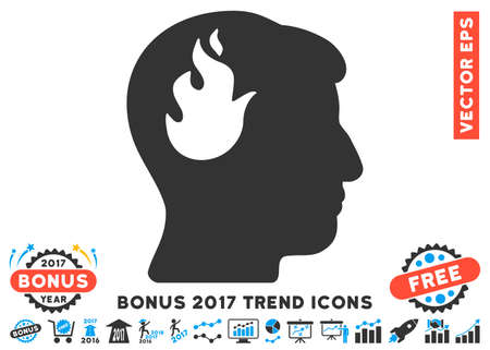 Blue And Gray Brain Fire pictograph with bonus 2017 trend symbols. Vector illustration style is flat iconic bicolor symbols, white background.のイラスト素材