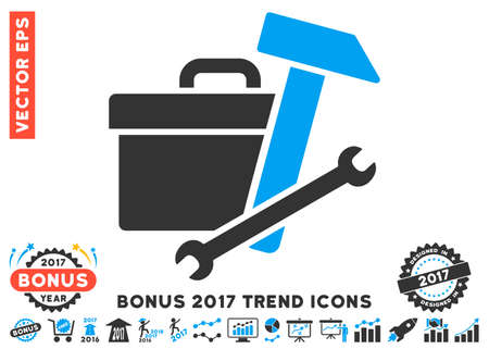 Blue And Gray Toolbox pictograph with bonus 2017 trend elements. Vector illustration style is flat iconic bicolor symbols, white background.のイラスト素材