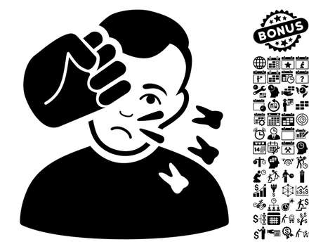 Head Strike pictograph with bonus business, time management and calendar symbols. Vector illustration style is flat iconic symbols, black color, white background.のイラスト素材