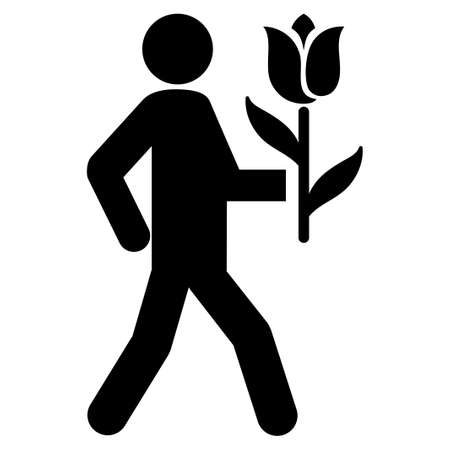 Lover With Flower glyph icon. Flat black symbol. Pictogram is isolated on a white background. Designed for web and software interfaces.の写真素材