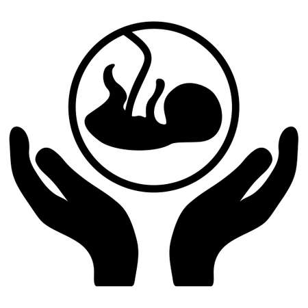 Embryo Care Hands glyph icon. Flat black symbol. Pictogram is isolated on a white background. Designed for web and software interfaces.の写真素材