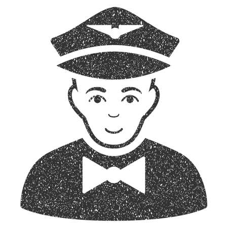 Airline Steward grainy textured icon for overlay watermark stamps. Flat symbol with unclean texture. Dotted glyph gray ink rubber seal stamp with grunge design on a white background.の写真素材
