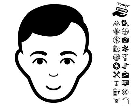Man Face pictograph with bonus aircopter service design elements. Vector illustration style is flat iconic black symbols on white background.のイラスト素材