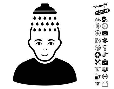 Head Shower pictograph with bonus uav service symbols. Vector illustration style is flat iconic black symbols on white background.のイラスト素材