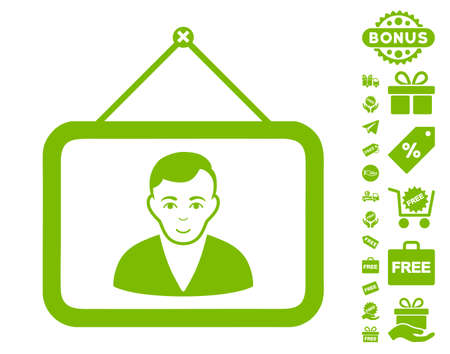 Man Portrait icon with free bonus pictures. Vector illustration style is flat iconic symbols, eco green color, white background.のイラスト素材