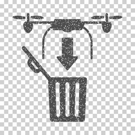 Drone Drop Trash grainy textured icon for overlay watermark stamps. Flat symbol with dirty texture. Dotted vector gray ink rubber seal stamp with grunge design on a white background.のイラスト素材