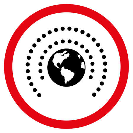 Earth Sphere Shield vector bicolor rounded icon. Image style is a flat icon symbol inside a circle, intensive red and black colors, white background.のイラスト素材