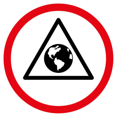Earth Warning vector bicolor rounded icon. Image style is a flat icon symbol inside a circle, intensive red and black colors, white background.のイラスト素材