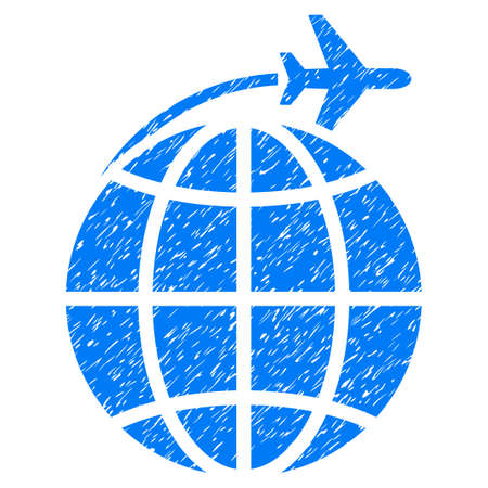 International Flight grainy textured icon for overlay watermark stamps. Flat symbol with unclean texture. Dotted vector blue ink rubber seal stamp with grunge design on a white background.のイラスト素材