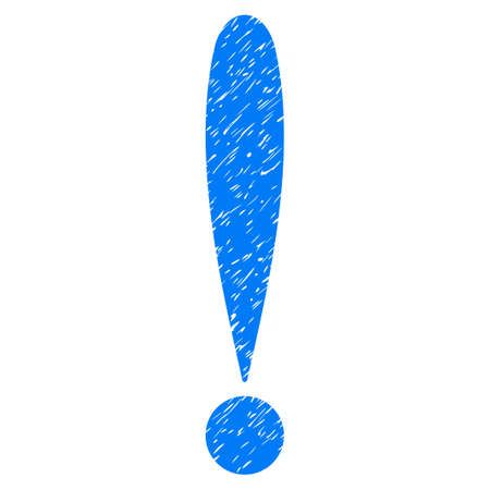 Exclamation Sign grainy textured icon for overlay watermark stamps. Flat symbol with scratched texture. Dotted vector blue ink rubber seal stamp with grunge design on a white background.のイラスト素材
