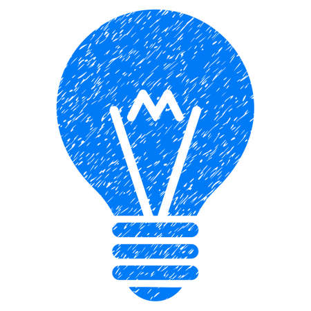 Hint Bulb grainy textured icon for overlay watermark stamps. Flat symbol with dust texture. Dotted vector blue ink rubber seal stamp with grunge design on a white background.のイラスト素材