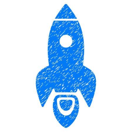 Rocket grainy textured icon for overlay watermark stamps. Flat symbol with dust texture. Dotted vector blue ink rubber seal stamp with grunge design on a white background.のイラスト素材