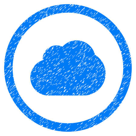 Rounded Cloud rubber seal stamp watermark. Icon symbol inside circle with grunge design and scratched texture. Unclean vector blue emblem.のイラスト素材