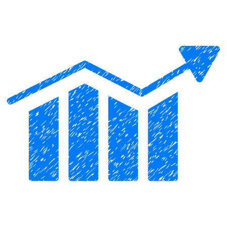 Bar Chart Trend grainy textured icon for overlay watermark stamps. Flat symbol with dust texture. Dotted vector blue ink rubber seal stamp with grunge design on a white background.のイラスト素材