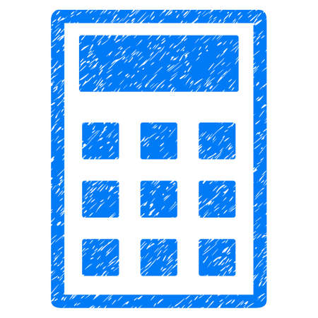 Calculator grainy textured icon for overlay watermark stamps. Flat symbol with unclean texture. Dotted vector blue ink rubber seal stamp with grunge design on a white background.のイラスト素材