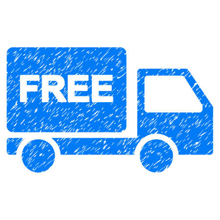 Free Delivery grainy textured icon for overlay watermark stamps. Flat symbol with scratched texture. Dotted vector blue ink rubber seal stamp with grunge design on a white background.のイラスト素材