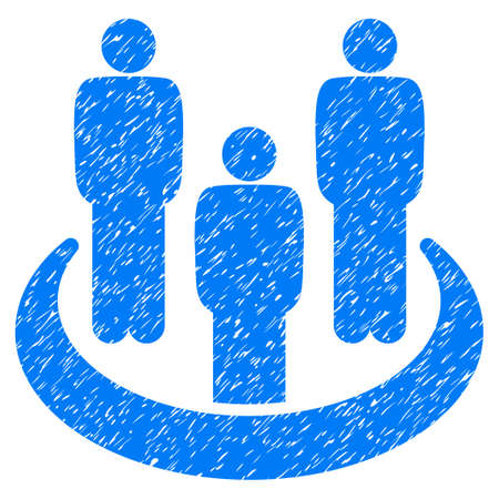 Social Group grainy textured icon for overlay watermark stamps. Flat symbol with unclean texture. Dotted vector blue ink rubber seal stamp with grunge design on a white background.のイラスト素材