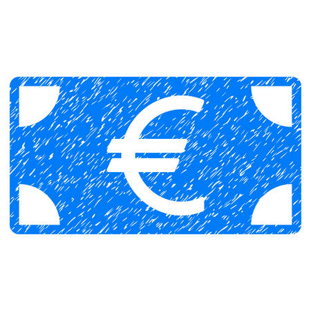 Euro Banknote grainy textured icon for overlay watermark stamps. Flat symbol with unclean texture. Dotted vector blue ink rubber seal stamp with grunge design on a white background.のイラスト素材