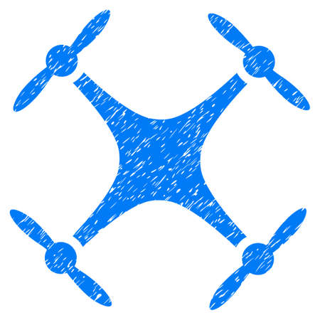 Quadcopter grainy textured icon for overlay watermark stamps. Flat symbol with unclean texture. Dotted vector blue ink rubber seal stamp with grunge design on a white background.のイラスト素材