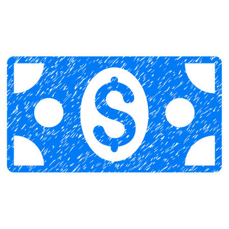 Banknote grainy textured icon for overlay watermark stamps. Flat symbol with dust texture. Dotted vector blue ink rubber seal stamp with grunge design on a white background.のイラスト素材