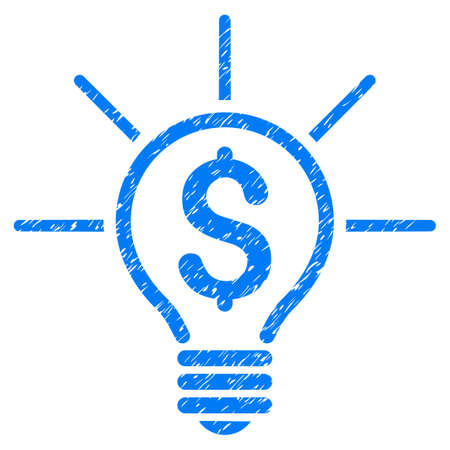 Financial Idea Bulb grainy textured icon for overlay watermark stamps. Flat symbol with dirty texture. Dotted vector blue ink rubber seal stamp with grunge design on a white background.のイラスト素材