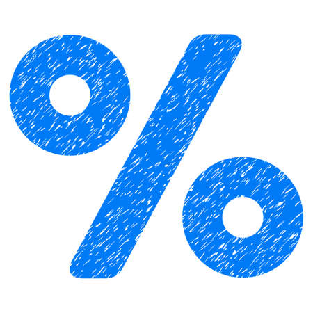 Percent grainy textured icon for overlay watermark stamps. Flat symbol with dust texture. Dotted vector blue ink rubber seal stamp with grunge design on a white background.のイラスト素材