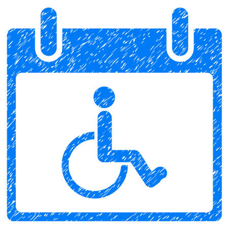 Disabled Person Calendar Day grainy textured icon for overlay watermark stamps. Flat symbol with unclean texture. Dotted vector blue ink rubber seal stamp with grunge design on a white background.のイラスト素材