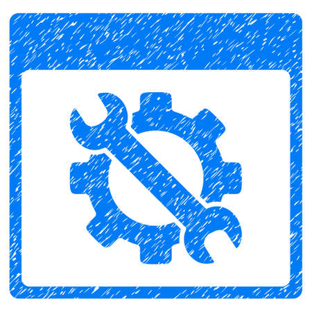 Settings Tools Calendar Page grainy textured icon for overlay watermark stamps. Flat symbol with unclean texture. Dotted vector blue ink rubber seal stamp with grunge design on a white background.のイラスト素材