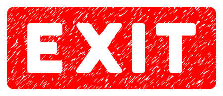 Exit Label grainy textured icon for overlay watermark stamps. Flat symbol with unclean texture. Dotted vector red ink rubber seal stamp with grunge design on a white background.のイラスト素材