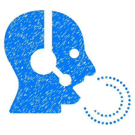Operator Speech grainy textured icon for overlay watermark stamps. Flat symbol with dust texture. Dotted vector blue ink rubber seal stamp with grunge design on a white background.のイラスト素材
