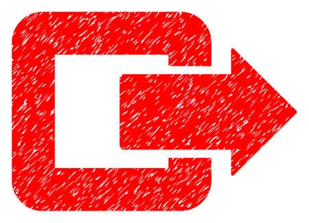 Exit Door grainy textured icon for overlay watermark stamps. Flat symbol with unclean texture. Dotted glyph red ink rubber seal stamp with grunge design on a white background.の写真素材
