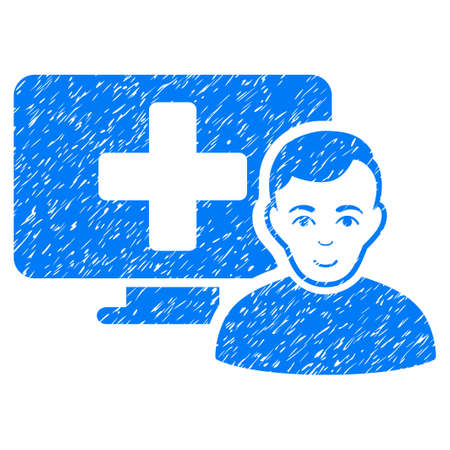 Online Medicine grainy textured icon for overlay watermark stamps. Flat symbol with unclean texture. Dotted vector blue ink rubber seal stamp with grunge design on a white background.のイラスト素材