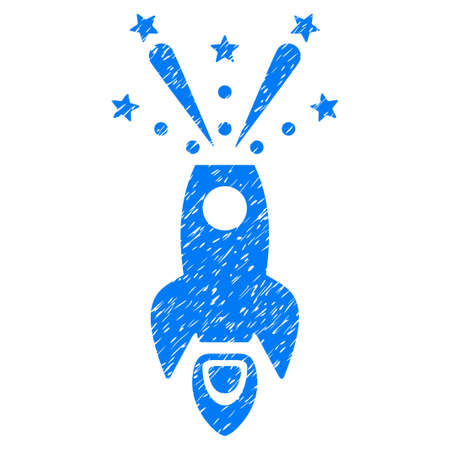 Space Rocket Boom grainy textured icon for overlay watermark stamps. Flat symbol with unclean texture. Dotted vector blue ink rubber seal stamp with grunge design on a white background.のイラスト素材