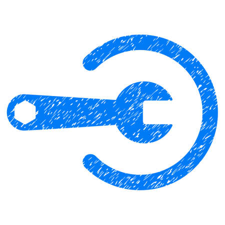 Service grainy textured icon for overlay watermark stamps. Flat symbol with unclean texture. Dotted glyph blue ink rubber seal stamp with grunge design on a white background.の写真素材