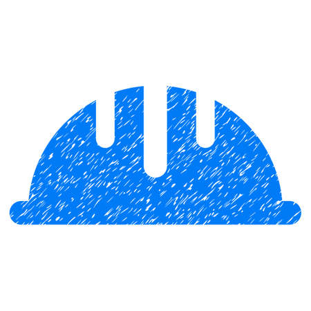 Helmet grainy textured icon for overlay watermark stamps. Flat symbol with dirty texture. Dotted glyph blue ink rubber seal stamp with grunge design on a white background.の写真素材