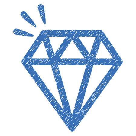 Diamond Crystal grainy textured icon for overlay watermark stamps. Flat symbol with dust texture. Dotted vector blue ink rubber seal stamp with grunge design on a white background.のイラスト素材