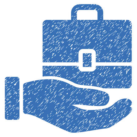 Hand Holding Case grainy textured icon for overlay watermark stamps. Flat symbol with scratched texture. Dotted vector blue ink rubber seal stamp with grunge design on a white background.のイラスト素材