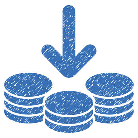 Income Coins grainy textured icon for overlay watermark stamps. Flat symbol with unclean texture. Dotted vector blue ink rubber seal stamp with grunge design on a white background.のイラスト素材