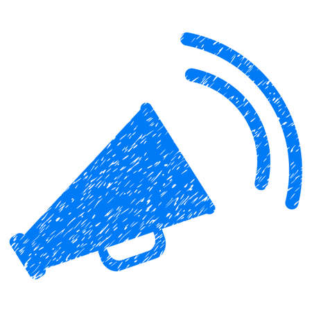 Announce Horn grainy textured icon for overlay watermark stamps. Flat symbol with scratched texture. Dotted vector blue ink rubber seal stamp with grunge design on a white background.のイラスト素材