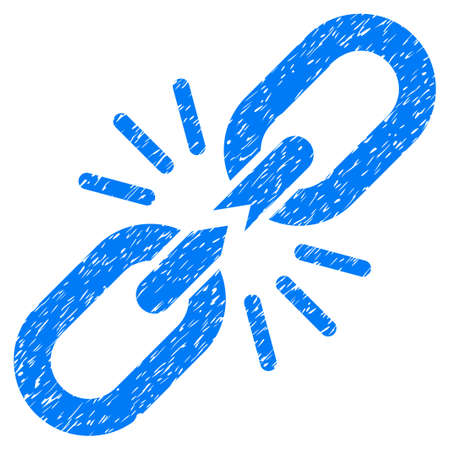 Break Chain Link grainy textured icon for overlay watermark stamps. Flat symbol with scratched texture. Dotted vector blue ink rubber seal stamp with grunge design on a white background.のイラスト素材