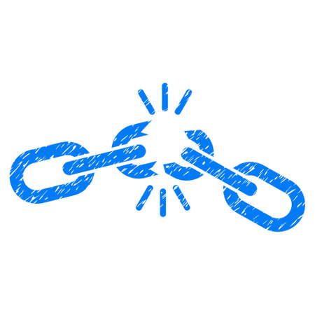 Chain Damage grainy textured icon for overlay watermark stamps. Flat symbol with dirty texture. Dotted vector blue ink rubber seal stamp with grunge design on a white background.のイラスト素材