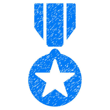Army Star Award grainy textured icon for overlay watermark stamps. Flat symbol with dust texture. Dotted vector blue ink rubber seal stamp with grunge design on a white background.のイラスト素材