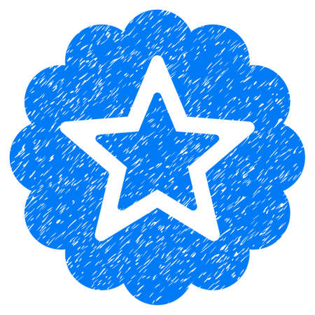 Premium grainy textured icon for overlay watermark stamps. Flat symbol with scratched texture. Dotted vector blue ink rubber seal stamp with grunge design on a white background.の写真素材