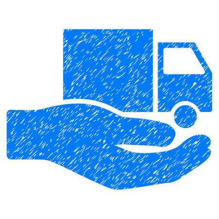 Delivery Service Hand grainy textured icon for overlay watermark stamps. Flat symbol with dust texture. Dotted glyph blue ink rubber seal stamp with grunge design on a white background.の写真素材